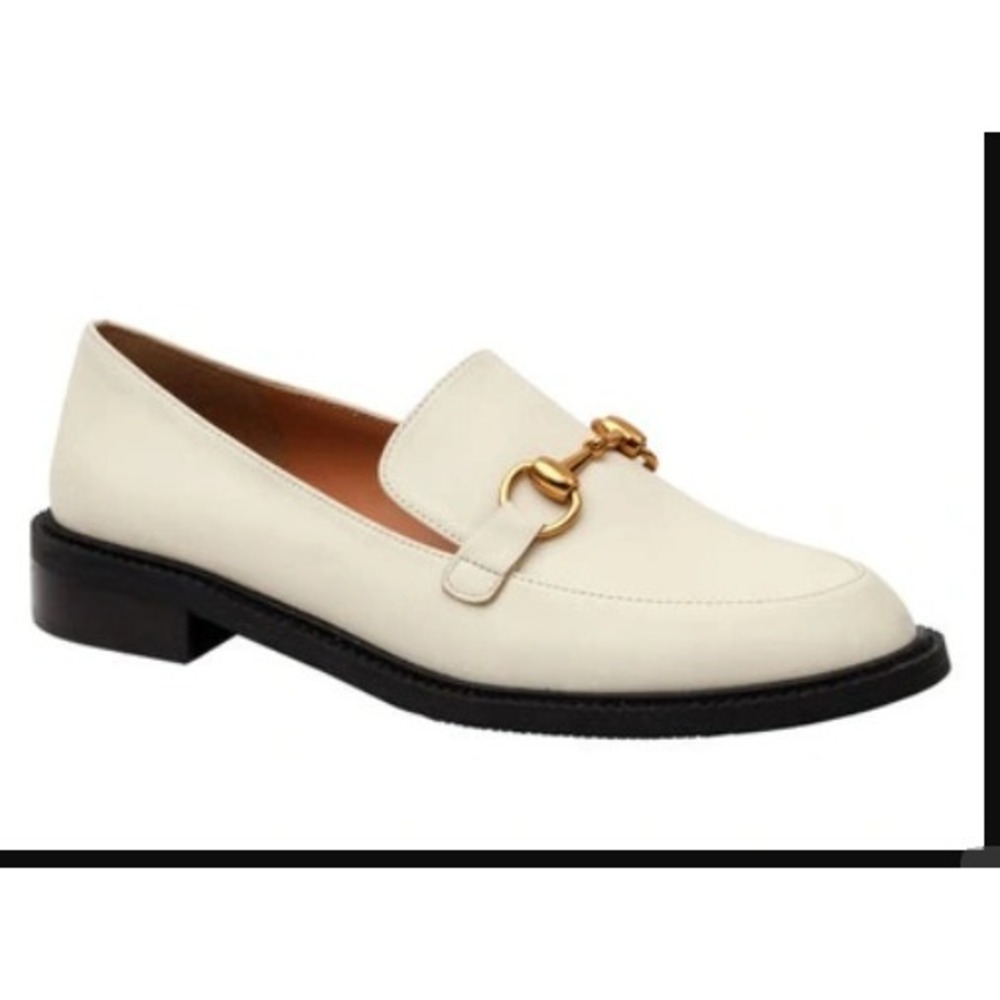 Lisa Vicky Zany Loafers Size 9M Natural Sheep Napa Gold Hardware Ivory Cream‎